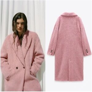 ZARA LIMITED EDITION BLOGGER FAVE Fuzzy Pink Wool Coat Alpaca Wool Trench Coat